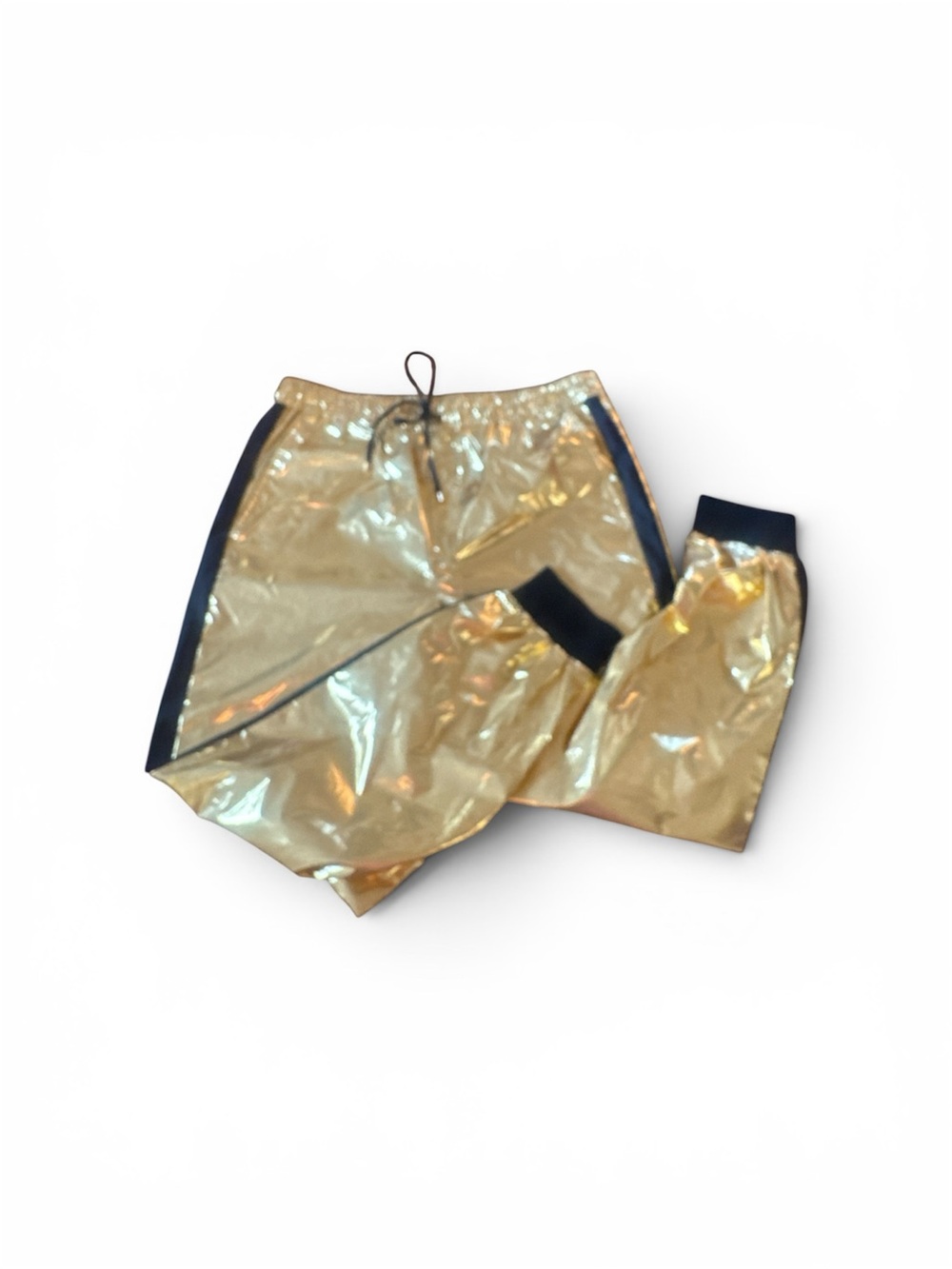 Lauren Ralph Lauren Shiny Metallic Gold Athletic pants with Black Trim